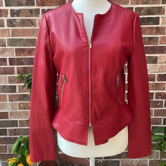 Zara Jackets & Blazers - Zara Red Vegan Leather Jacket